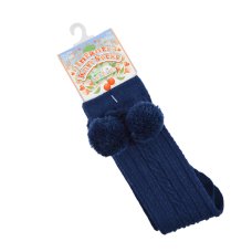 S355-N: Navy Knee Length Socks w/Pom Pom (0-24 Months)